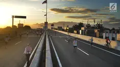 Sejumlah peserta menyelesaikan perlombaaan lari 5K dan 10K saat kegiatan Bogor Running Race di jalan Tol Bogor Outer Ring Road (BORR), Bogor (01/04). Kegiatan ini diikuti oleh 3000 peserta baik dari dalam maupun luar negeri. (Merdeka.com/Arie Basuki)