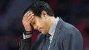 Ekspresi pelatih Miami Heat, Erik Spoelstra saat timnya kalah dari Detroit Pistons pada laga NBA basketball game di Little Caesars Arena, Detroit, (12/11/2017). Detroit Pistons menang 112-103. (AP/Duane Burleson)