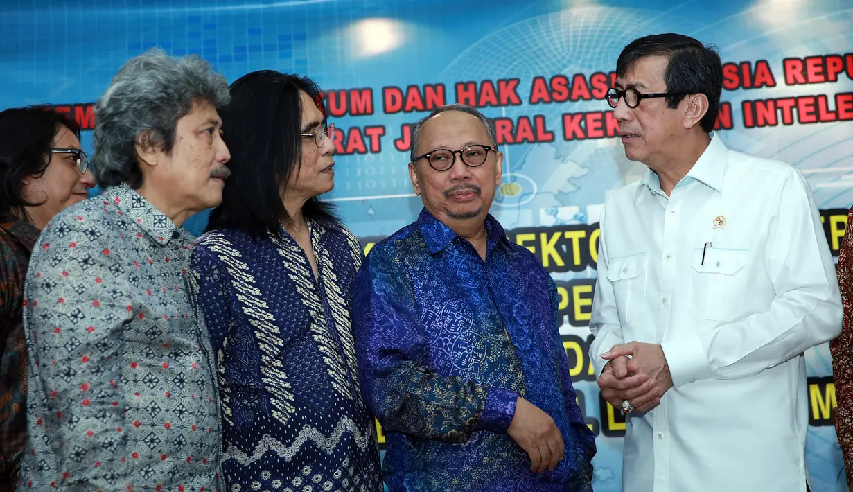 Sang Menteri, Yasona Laoly meresmikan WAMI, dan SELMI sebagai Lembaga Manajemen Kolektif yang mengatur dan mengelola lisensi dan pengaturan royalti sehingga mampu mengurangi dampak pembajakan. (Deki Prayoga/Bintang.com)