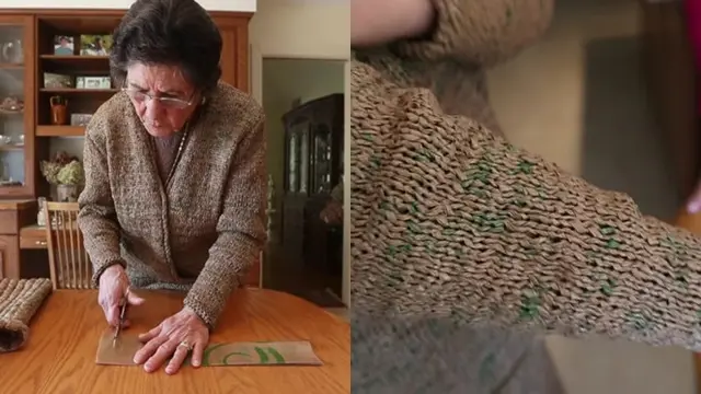 Rosa Ferrigno dan baju rajutnya.
