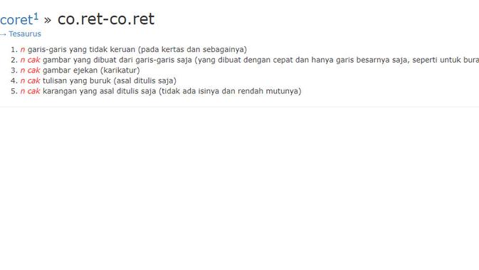 Arti kata coret-coret dalam KBBI (screenshot)