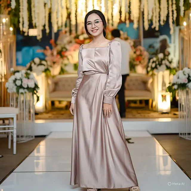 Gaun Pesta Maxi Dress Satin untuk Wanita Kurus/Via Meta AI