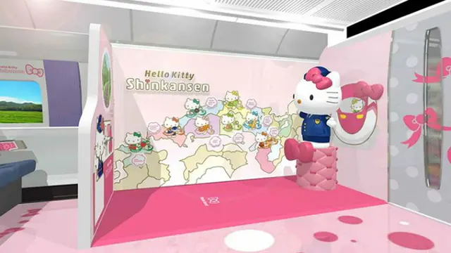 Kereta Shinkansen bermotif Hello Kitty.