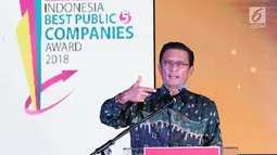 Presiden Komisaris Warta Ekonomi, Fadel Muhammad memberi sambutan pembuka penyerahan malam Indonesia Best Public Companies Award 2018 di Jakarta, Selasa (31/7). (Liputan6.com/Helmi Fithriansyah)