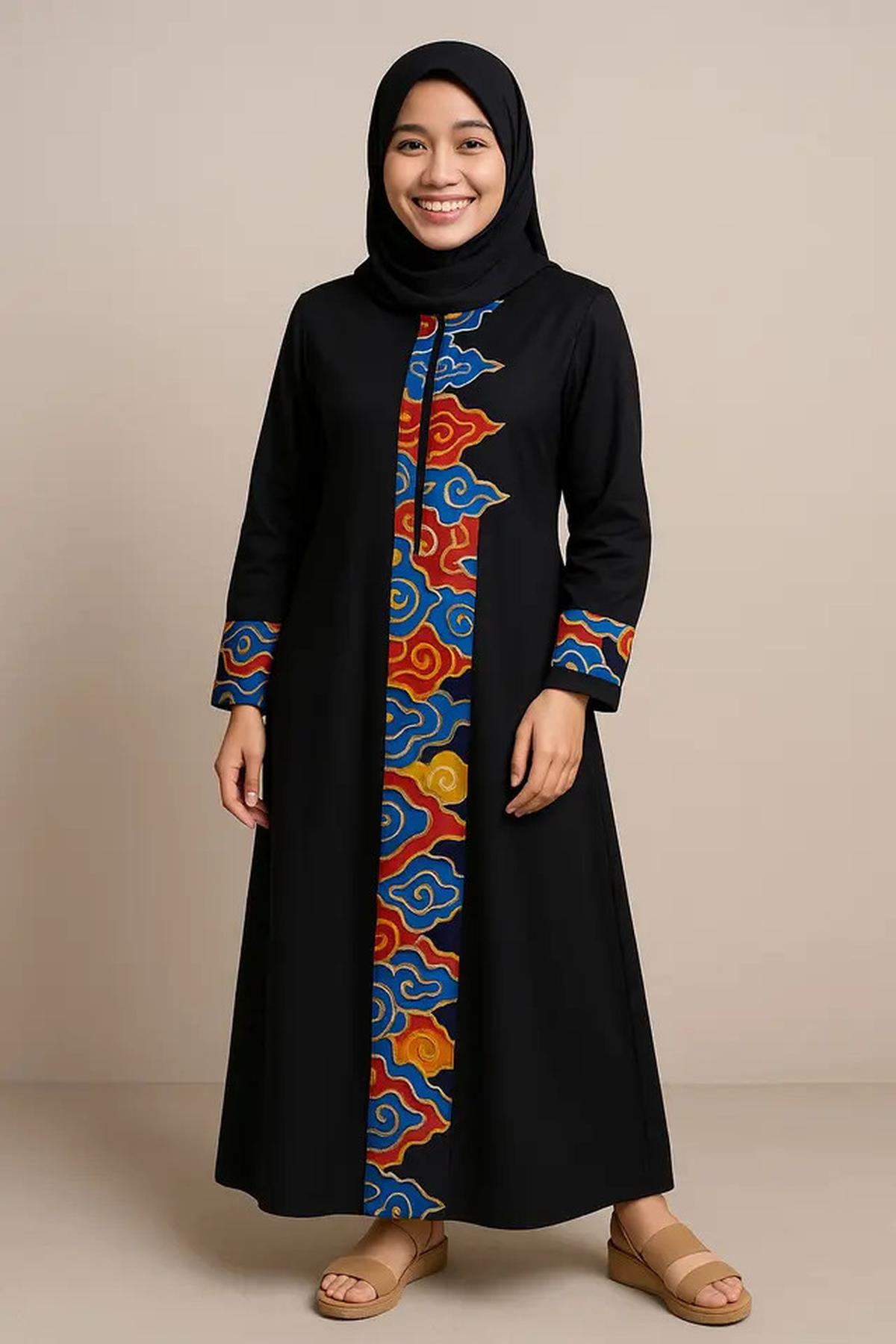 8 Gamis Batik Kombinasi Warna Bold Kontras 2025, Tampilkan Sisi Kasual dan Feminin