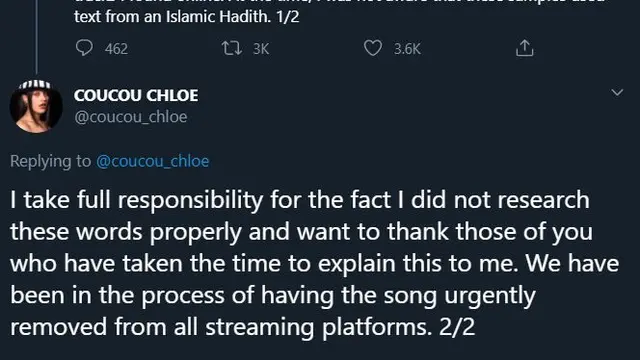 Permintaan Maaf Coucou Chloe soal lagu Doom yang ditampilkan dalam peragaan lingerie Rihanna (Twitter/ coucou_chloe)