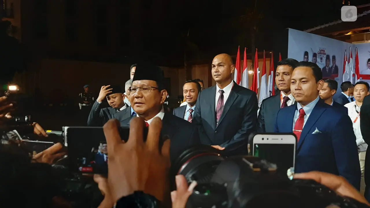 Calon Presiden nomor urut 02 Prabowo Subianto di lokasi debat pamungkas Pilpres 2019. (Liputan6.com/Yopi Makdori)