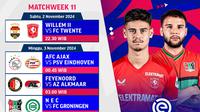 Jadwal Eredivisie 2024/25 pada matchweek ke 11 akhir pekan ini di Vidio. (sum. doc. vidio.com)