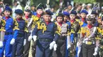 Polisi Cilik memeriahkan kirab defile perayaan HUT ke-73 Bhayangkara di kawasan Simpang Lima Semarang, Rabu (10/7/2019). Kirab defile itu menampilkan aeromodeling, polisi cilik, seni bela diri, drum band, barongsari, kesenian Jateng, komunitas,dan Ormas. (Liputan6.com/Gholib)