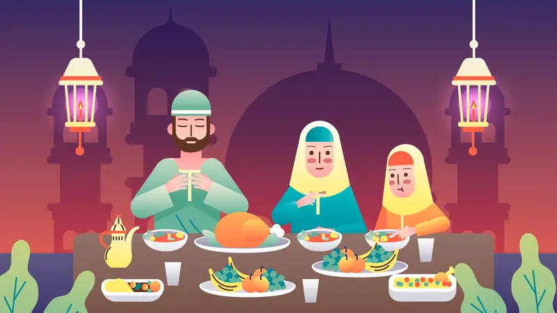 Ilustrasi muslim, puasa, buka puasa, sahur