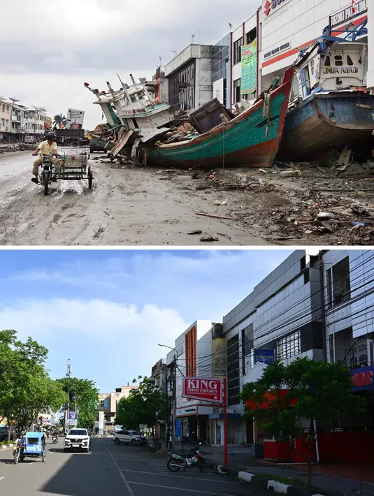 Pada tanggal 26 Desember 2004, gempa bumi berkekuatan 9,1 SR menghantam pesisir Sumatera, Indonesia dan memicu tsunami besar di Samudra Hindia. (Foto oleh: Kazuhiro NOGI and Chaideer MAHYUDDIN/AFP)