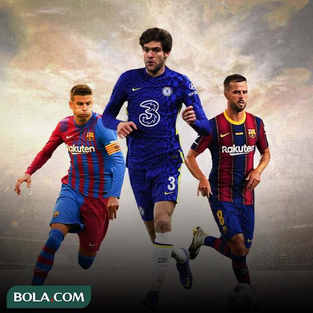 Ilustrasi - Gerard Pique, Marcos Alonso, Miralem Pjanic