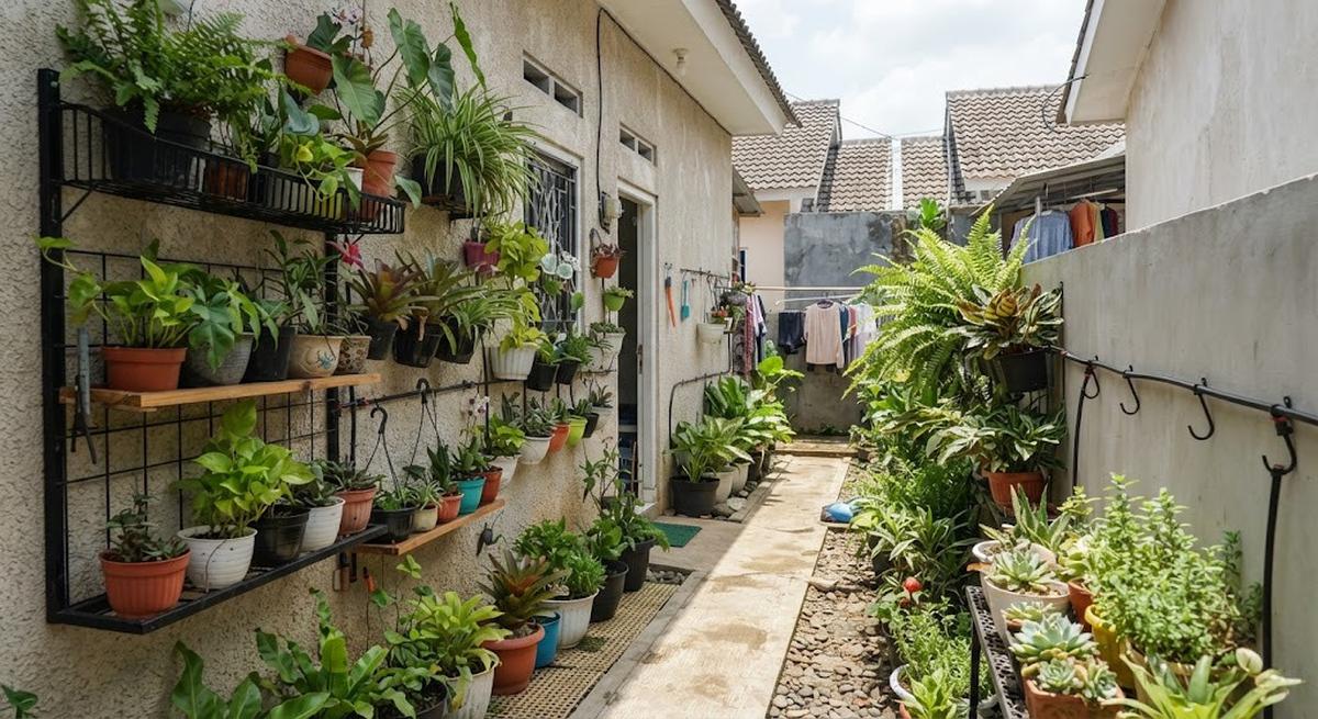 Cara mengubah lorong sempit menjadi taman hijau dengan hasil akhir rumah seperti di surga dengan memanfaatkan dinding untuk tanaman