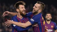2. Jordi Alba - Messi dan Alba menikmati bermain bersama di lapangan, dan punya chemistry yang bagus. Ketika Alba maju ke depan, dia sepertinya sudah tahu di mana posisi Messi atau apa yang harus dilakukannya.(AFP/Josep Lago)