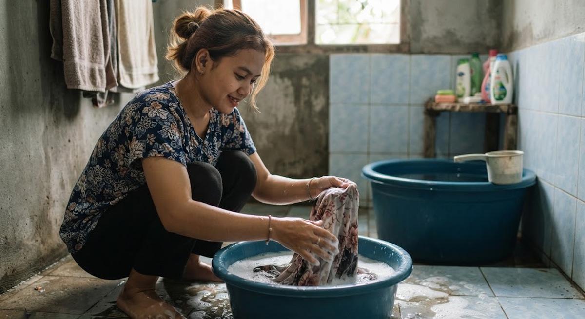 Mencuci kerudung dengan tangan
