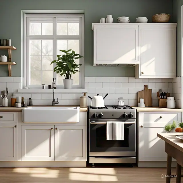 Kombinasi Warna Cat Dapur dengan Lemari Putih
