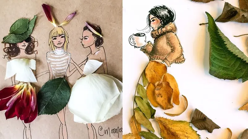 Manfaatkan Dedaunan, 6 Karya Ilustrasi Gambar Perempuan Ini Estetik