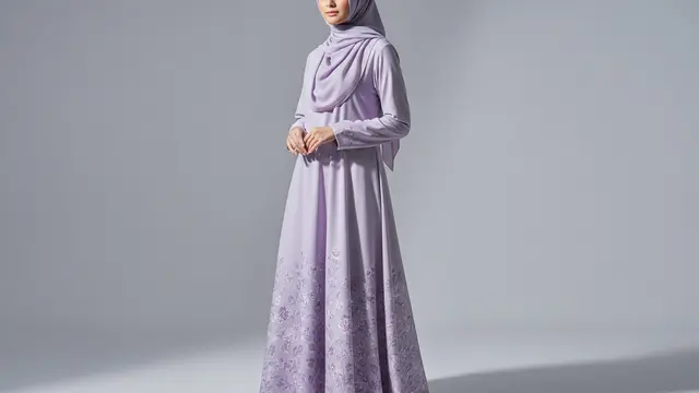 Gamis Motif Bunga Pastel Kombinasi Polos