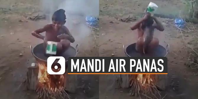 VIDEO: Kocak, Bocah Mandi Air Panas dengan Cara Tradisional