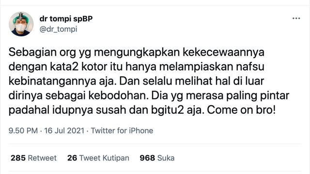 Unggahan Tompi. (Foto: Twitter @dr_tompi)