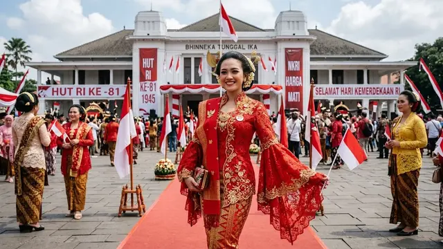 Ide Model Kebaya Untuk Peringati Hari Kemerdekaan 17 Agustus 1945 HUT RI Ke-81/AI Generated