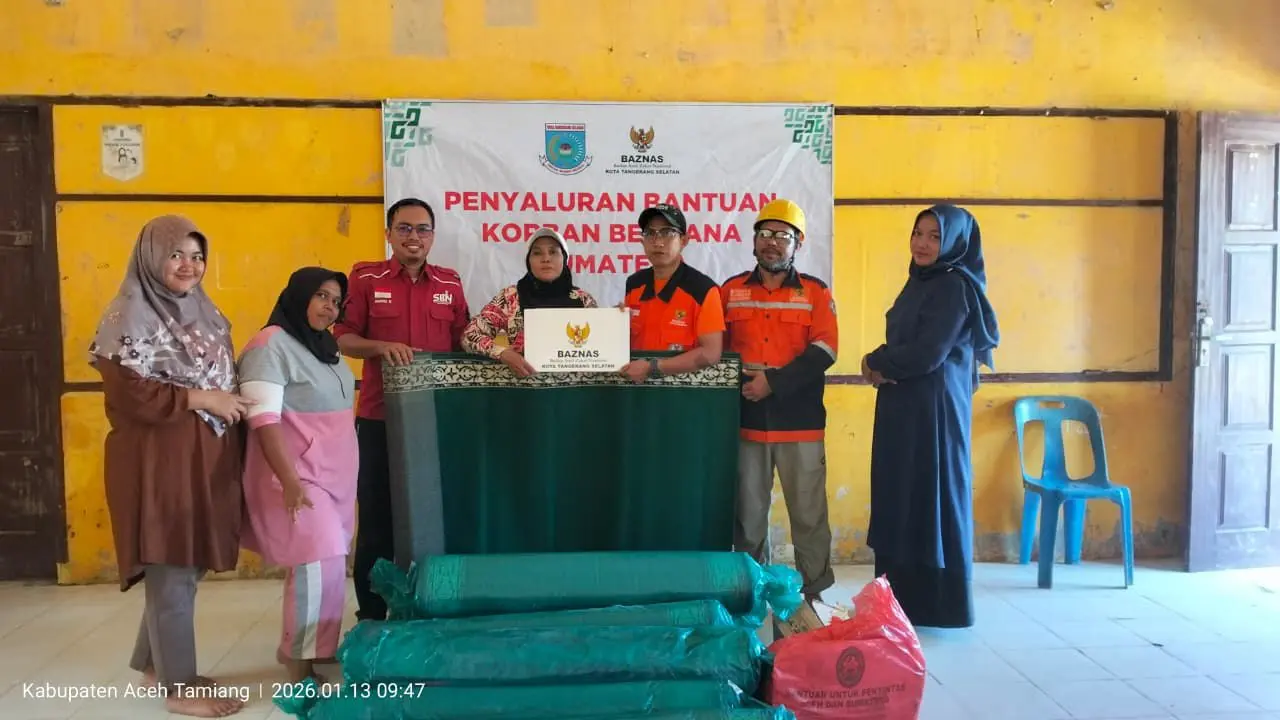 Badan Amil Zakat Nasional Kota Tangerang Selatan menyalurkan bantuan kemanusiaan kepada korban banjir bandang di Provinsi Aceh. (Istimewa)