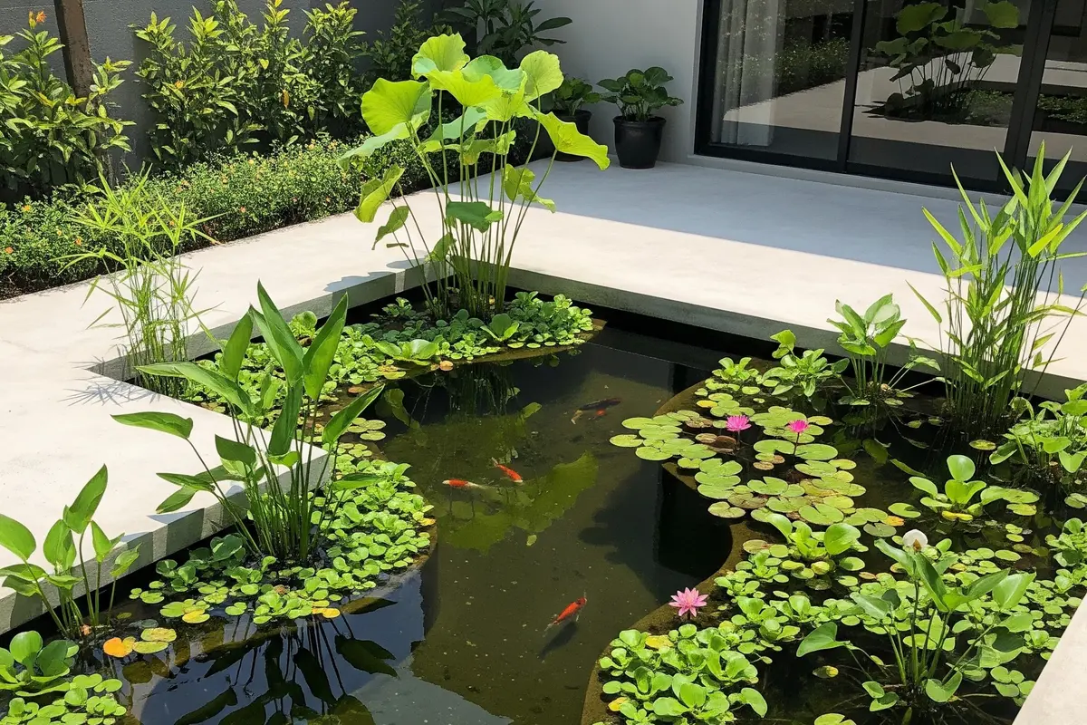 Kolam Ikan Mini untuk Halaman Cor Beton (Gemini AI)