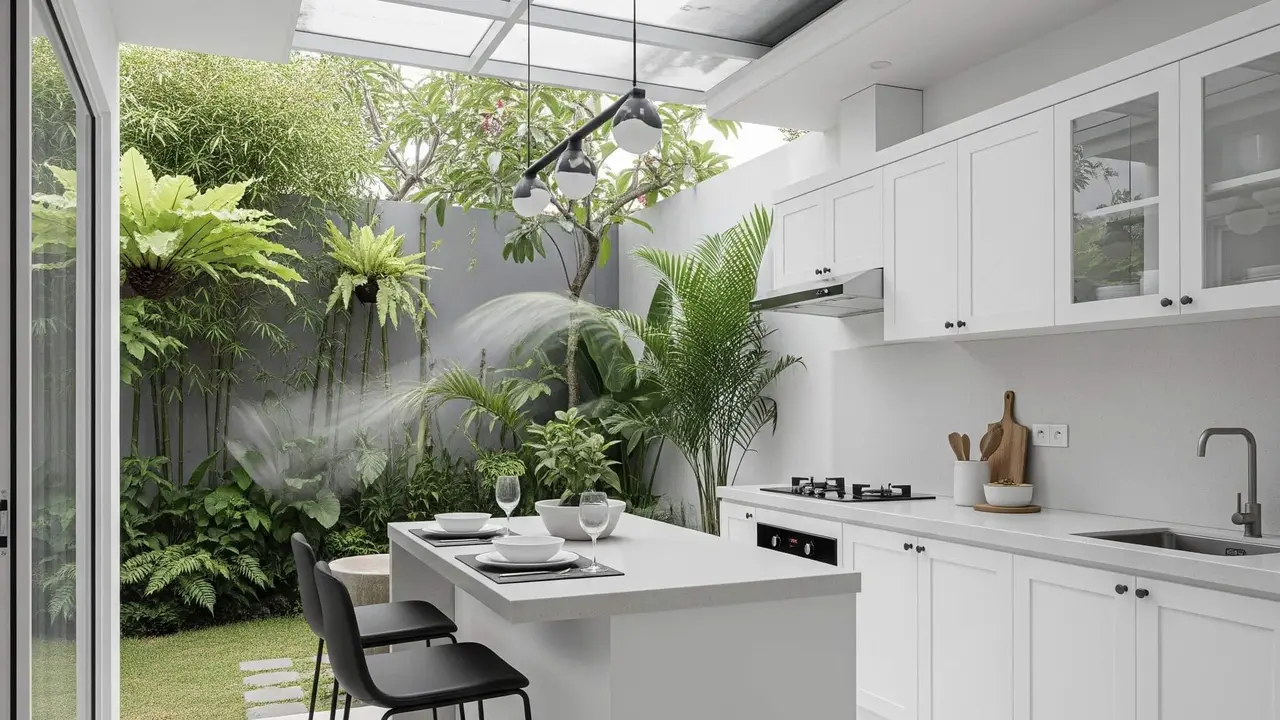 Ide Dapur Semi Outdoor dengan Taman Belakang