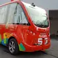 bus otonomos atau nirsopir Navya dipakai di perhelatan Asian Games 2018 (Arief A/Liputan6.com)