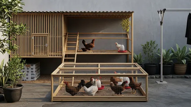 Desain Kandang Ayam Pedaging di Belakang Rumah Model Umbaran Minimalis
