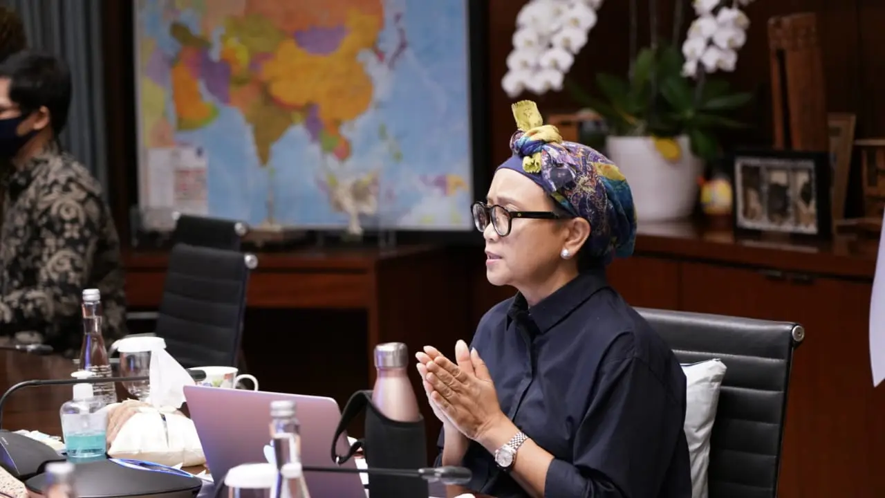 Menlu Retno menghadiri Pertemuan Terbuka Tingkat Tinggi Dewan Keamanan (DK) PBB mengenai Perlindungan Warga Sipil dalam Konflik Bersenjata, yang dilakukan melalui video teleconference, 27 Mei 2020.