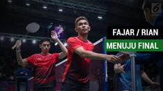 Fajar / Rian menang atas pasangan asal China, Li Junhui/Liu Yuchen, pada laga semifinal Asian Games 2018, di Istora Senayan, Jakarta, Senin (27/8/2018).