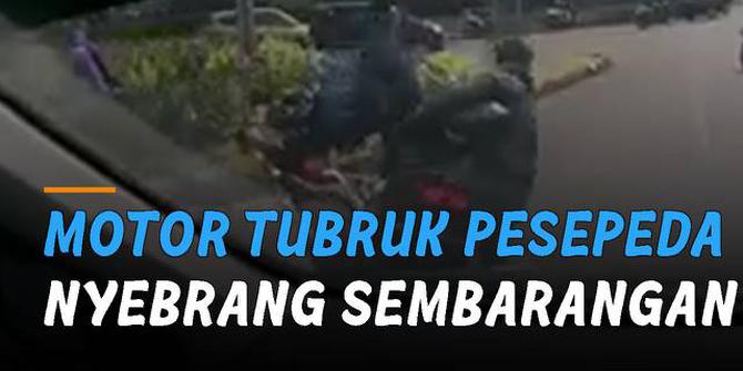 VIDEO: Saling Tidak Sabar, Motor Tubruk Pesepeda Nyebrang Sembarangan