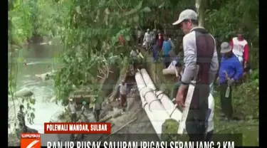 Banjir dua pekan di Polewali Mandar, Sulawesi Barat, membuat jaringan irigasi pertanian rusak sepanjang 3 kilometer.