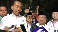 Capres dan Cawapres Jokowi-Ma'ruf Amin setelah mendapat nomor urut 1 di Pilpres 2019 (Liputan6.com/ Putu Merta Surya Putra)
