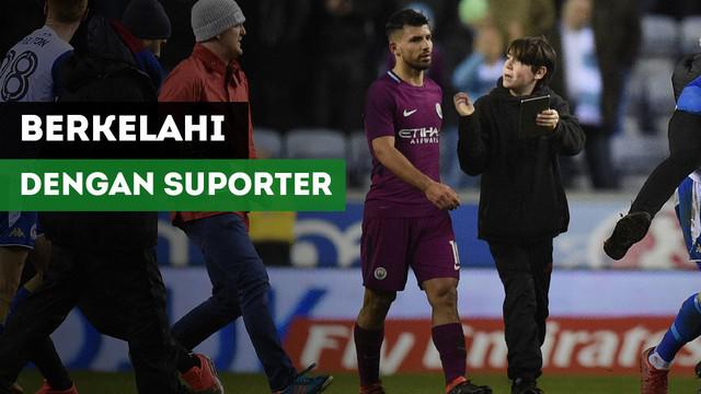 Berita Video detik-detik perkelahian striker Manchester City, Sergio Aguero dengan suporter Wigan di Piala FA.