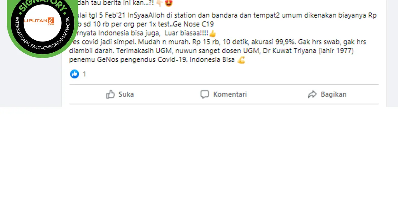Klaim GeNose C19 Deteksi Covid-19 dalam 10 Detik dan Akurasi 99,9 Persen