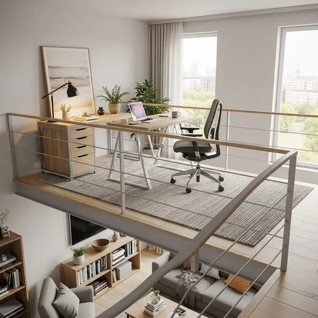 Desain Rumah Mezzanine Modern dengan Workspace Cozy di Atas