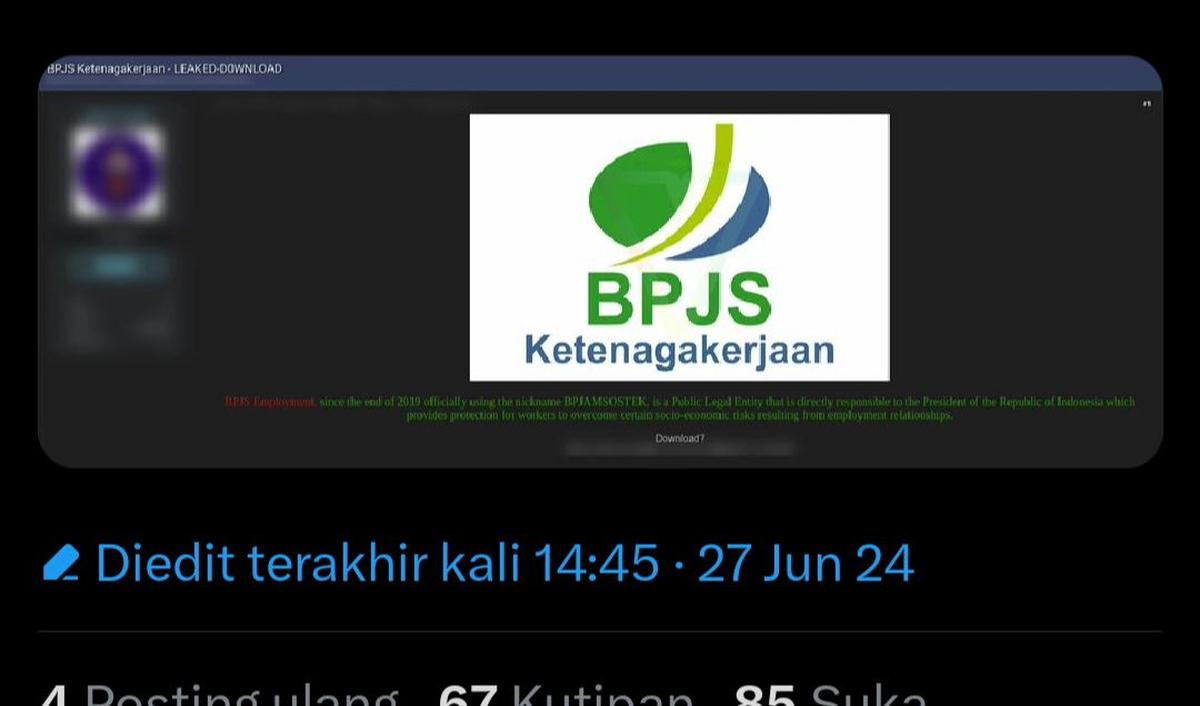 Dalam unggahan itu turut dilampirkan dokumentasi data BPJS Ketenagakerjaan yang dapat diunduh.