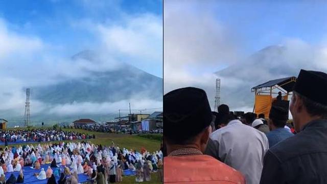 7 Potret Momen Sholat Ied di Wonosobo dengan Latar Belakang Gunung Ini Viral