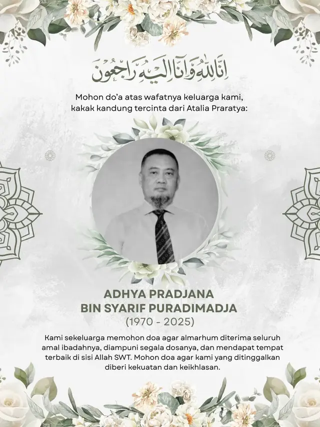 Atalia Praratya Berduka, Kakak Tercinta Meninggal Dunia di Usia 55 Tahun