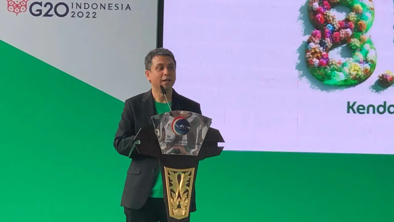 Presiden Grab Indonesia Ridzki Kramadibrata  dalam peluncuran GrabElectric di kantor Kementerian Koordinator Bidang Kemaritiman dan Investasi Republik Indonesia, Jakarta, Selasa (12/7/2022).