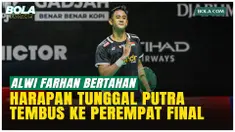 Alwi Farhan lolos ke perempat final Indonesia Masters 2026 setelah mengalahkan Wang Zhengxing asal China di Istora Senayan, Kamis (22/1/2026). Alwi jadi satu-satunya wakil tunggal putra Indonesia yang bertahan usai Ginting mundur cedera.