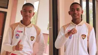 Calon Paskibraka Nasional 2019 dari Sumatra Barat, Roni Kurniawan (kanan) dan DI Yogyakarta, Muhammad Ma’ruf (kiri) sehabis potong rambut. (Foto: Liputan6.com/Aditya Eka Prawira).