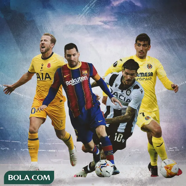 Ilustrasi - Harry Kane, Lionel Messi, Rodrigo De Paul, Gerard Moreno