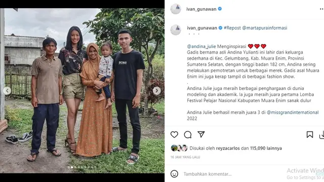 Andina Julie (Foto: Instagram/@ivan_gunawan)
