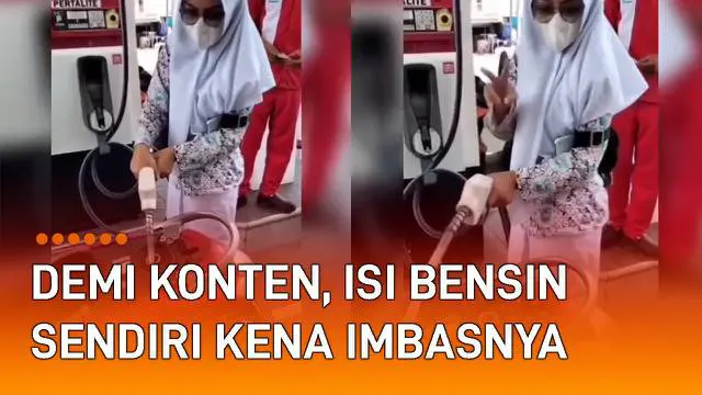 Aksi seorang pelajar perempuan isi bensin sendiri tanpa bantuan petugas mengundang perhatian