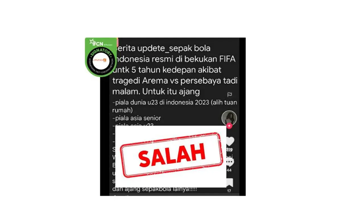Cek Fakta FIFA bekukan sepak bola Indonesia lima tahun