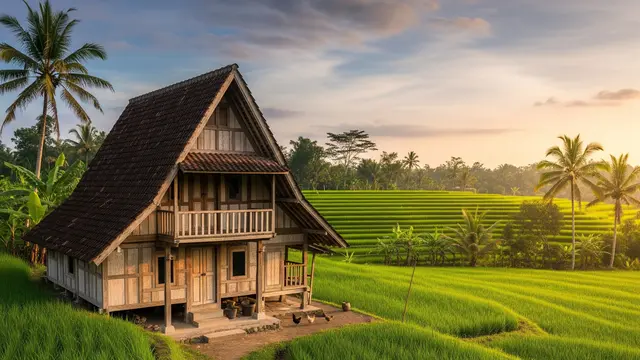 Rumah Sederhana di Desa dengan Pemandangan Sawah