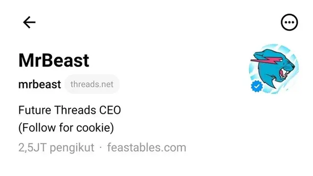 YouTuber MrBeast Jadi Orang Pertama yang Capai 1 Juta Pengikut di Threads